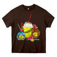 Chocolate Brown Softball Frappe Coffee Heavy Core Tee - FaDigitalArtStudio