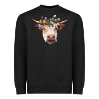Black hereford cow with floral headband Heavyweight Sweatshirt - RanaPortraitStore