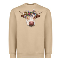 Mushroom hereford cow with floral headband Heavyweight Sweatshirt - RanaPortraitStore