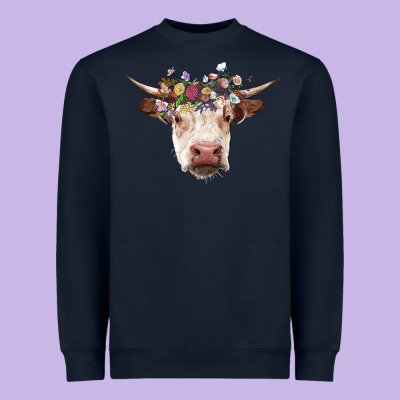 Hereford Cow With Floral Headband Heavyweight Sweatshirt Designed By Ranaportraitstore