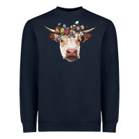Navy hereford cow with floral headband Heavyweight Sweatshirt - RanaPortraitStore