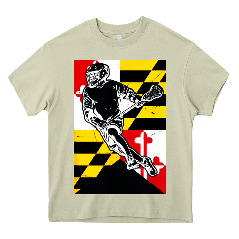 Lacrosse Player Maryland Flag Lax Lacrosse Stick Retro Heavy Core Tee by linhVisuals | Teevron
