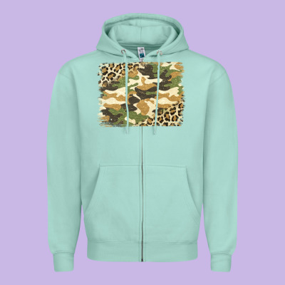 Leopard Camo Pattern Background Zipper Hoodie Designed By Jasminsmagicworld