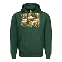 Sports Green leopard camo pattern background Zipper Hoodie - Jasminsmagicworld