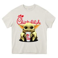 Cream baby yoda hold Heavy Core Tee - linhVisuals