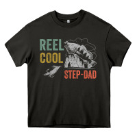 Mens Reel Cool Step Dad Fishing Funny Fathers Day Heavy Core Tee | Teevron