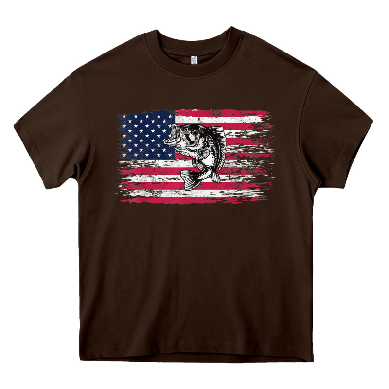 Bass Fishing Distressed American Flag Essential Heavy Core Tee by linhVisuals | Teevron