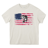 Cream bass fishing distressed american flag essential Heavy Core Tee - linhVisuals