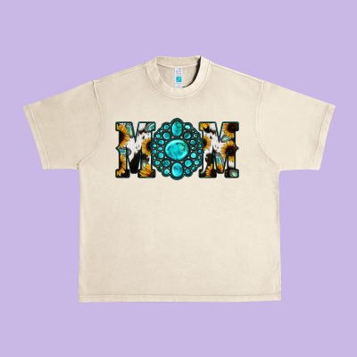 Sunflower Cowhide Turquoise Gemstone Mom Urban Heavy Tee Designed By Jasminsmagicworld