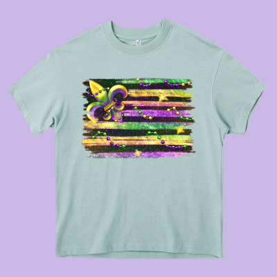 Mardi Gras Flag Heavy Core Tee Designed By Fadigitalartstudio