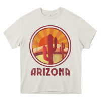 Cream arizona cactus sunset scene graphic t shirt Heavy Core Tee - linhVisuals