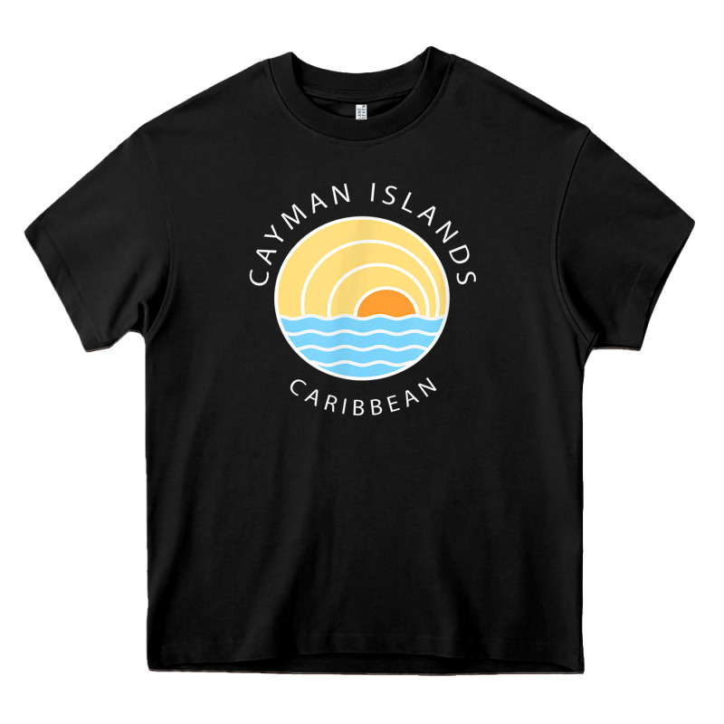 Cayman Islands Retro Colorful Ocean Sunset Palm Tree Novelty Heavy Core Tee by linhVisuals | Teevron