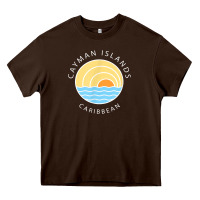 Chocolate Brown cayman islands retro colorful ocean sunset palm tree novelty Heavy Core Tee - linhVisuals