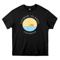 Cayman Islands Retro Colorful Ocean Sunset Palm Tree Novelty Heavy Core Tee | Teevron