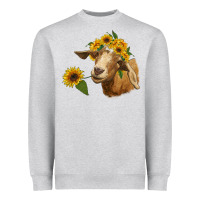 Heather Grey goat with sunflower Heavyweight Sweatshirt - RanaPortraitStore