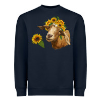 Navy goat with sunflower Heavyweight Sweatshirt - RanaPortraitStore