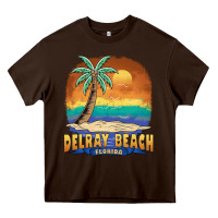 Chocolate Brown delray beach florida  vintage distressed souvenir long sleeve t shirt Heavy Core Tee - linhVisuals
