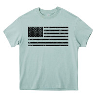Black American Flag Distressed Effect Minimalist Premium Heavy Core Tee | Teevron