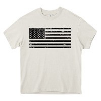 Cream black american flag distressed effect minimalist premium Heavy Core Tee - linhVisuals