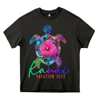 Kauai Hawaii Vacation 2022 Sea Turtle Flower Tropical T Shirt Heavy Core Tee | Teevron