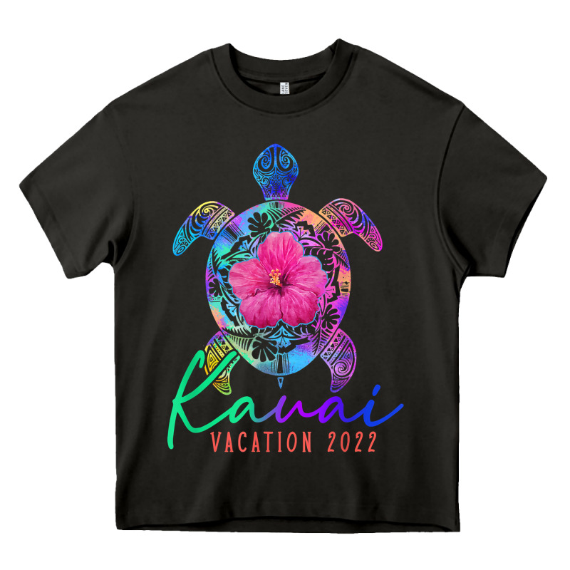 Kauai Hawaii Vacation 2022 Sea Turtle Flower Tropical T Shirt Heavy Core Tee by linhVisuals | Teevron
