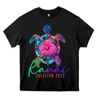 Black kauai hawaii vacation 2022 sea turtle flower tropical t shirt Heavy Core Tee - linhVisuals