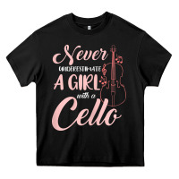 Black never underestimate a girl with a cello Heavy Core Tee - linhVisuals