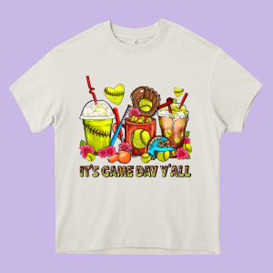 It's Game Day Y'all Softball Coffee Cups Heavy Core Tee Designed By Fadigitalartstudio