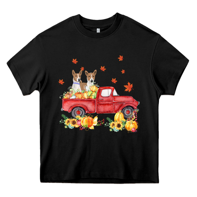 Basenji Pumpkin Truck Fall Leaf Thanksgiving Halloween Heavy Core Tee by linhVisuals | Teevron