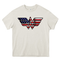 Cream Wonder woman american flag Heavy Core Tee - linhVisuals