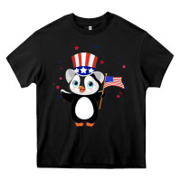 Black penguin american 4th of july penguin american flag Heavy Core Tee - linhVisuals