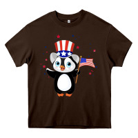 Chocolate Brown penguin american 4th of july penguin american flag Heavy Core Tee - linhVisuals