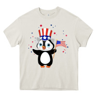 Cream penguin american 4th of july penguin american flag Heavy Core Tee - linhVisuals