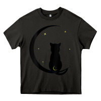 Asphalt womens double moon cat Heavy Core Tee - linhVisuals
