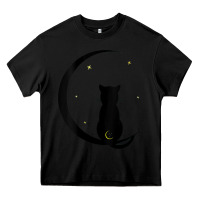 Black womens double moon cat Heavy Core Tee - linhVisuals