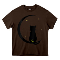 Chocolate Brown womens double moon cat Heavy Core Tee - linhVisuals