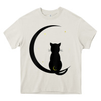 Cream womens double moon cat Heavy Core Tee - linhVisuals