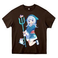 Chocolate Brown Gawr Gura Heavy Core Tee - linhVisuals