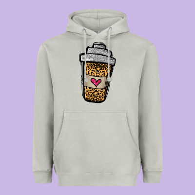 Leopard Glitter Coffee Cup Heavyweight Hoodie Designed By Jasminsmagicworld