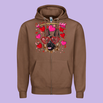 Valentine's German Shepherd Zipper Hoodie Designed By Ranaportraitstore