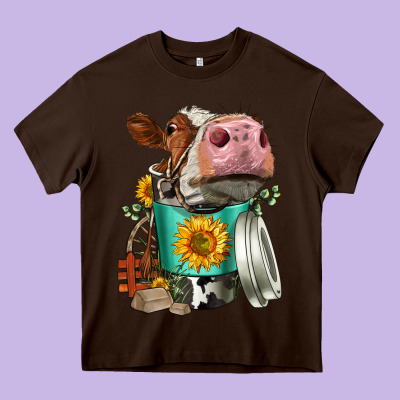 Simmental Cow Coffee Cup Heavy Core Tee Designed By Fadigitalartstudio