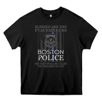Black boston police shirt saint michael police officer prayer Heavy Core Tee - linhVisuals