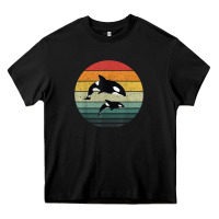 Black orca family vintage retro art, killer whale family Heavy Core Tee - linhVisuals