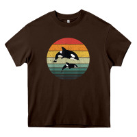 Chocolate Brown orca family vintage retro art, killer whale family Heavy Core Tee - linhVisuals
