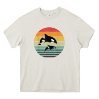 Cream orca family vintage retro art, killer whale family Heavy Core Tee - linhVisuals