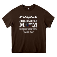 Chocolate Brown police & firefighter mom, i raised mine fireman mothers day Heavy Core Tee - linhVisuals