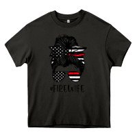 Asphalt fire wife messy bun firefighter wife thin red line husband Heavy Core Tee - linhVisuals