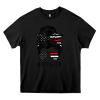 Black fire wife messy bun firefighter wife thin red line husband Heavy Core Tee - linhVisuals
