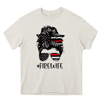 Cream fire wife messy bun firefighter wife thin red line husband Heavy Core Tee - linhVisuals