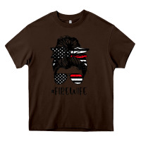 Chocolate Brown fire wife messy bun firefighter wife thin red line husband Heavy Core Tee - linhVisuals